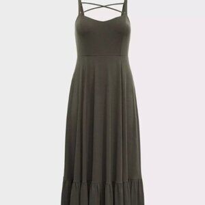 EUC size 3 Torrid Olive Green Jersey Crisscross Shirred Maxi Dress